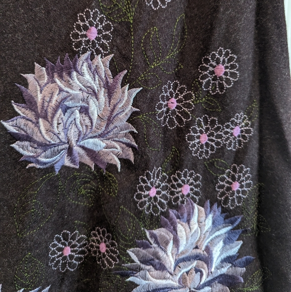 WILLI SMITH embroidered flower plum wool blend a-line midi skirt - Picture 4 of 8